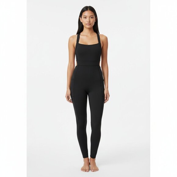 NWT FP Movement Black Crisscross Strap Jumpsuit Pockets – Size M - Picture 1 of 9